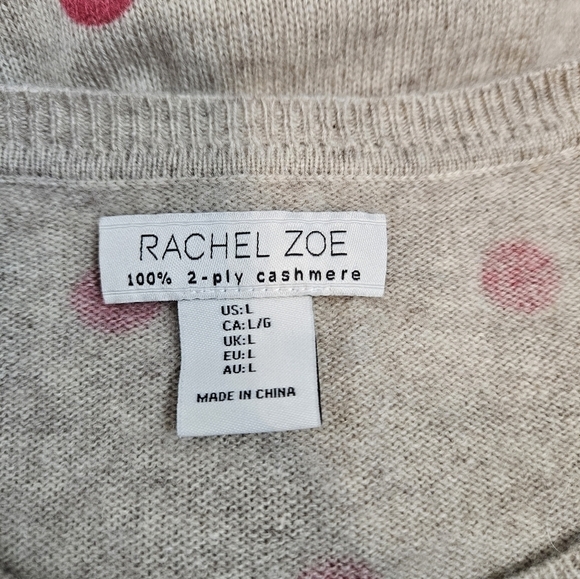 Rachel Zoe Beige & Pink Polka Dot 100% 2-Ply Cashmere Sweater Size Large M22 - Picture 7 of 8